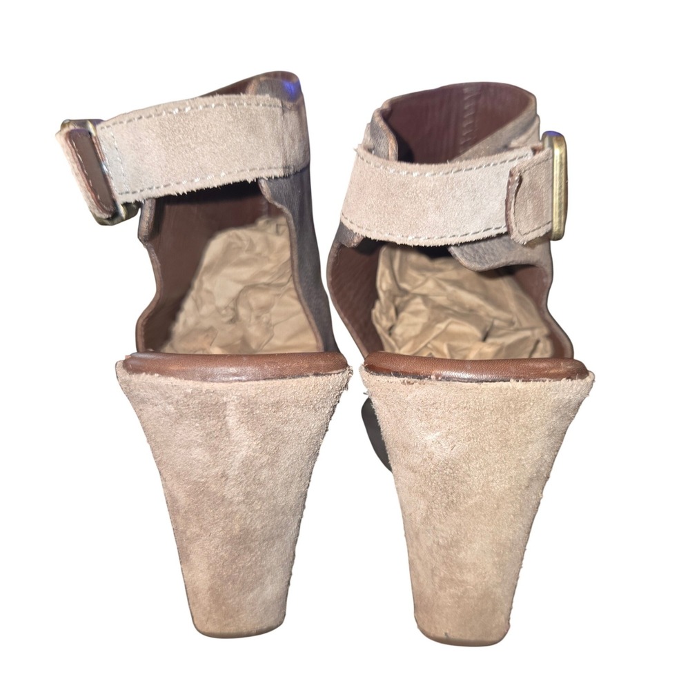 Kork-Ease Berit Wedge Sandals Women 9M Taupe Leather Peep Toe Booties K35860 - Picture 4 of 10